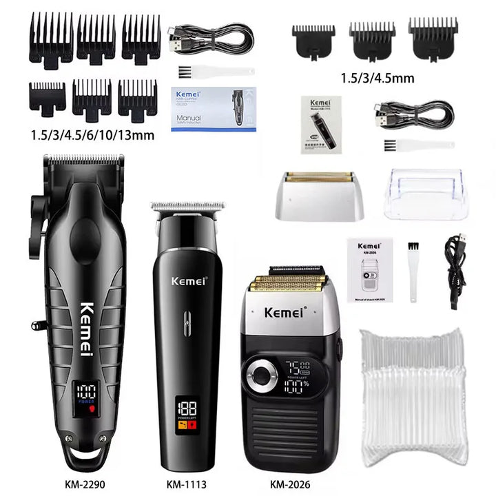 Kemei KM-2290 KM-1113 KM-2026 professional Electric hair clipper kit Men's Shaver Cordless Barber Hair Trimmer USB beard Razor