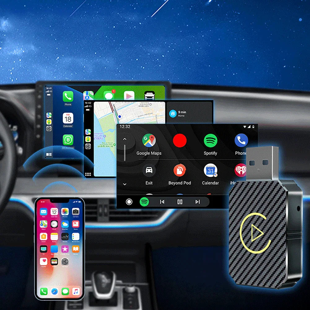 CarPlay AI Box BT WiFi Wireless Carplay Android Auto Adapter 2 in 1 Mini Box Plug&Play for OEM Wired CarPlay/Andriod Auto Cars