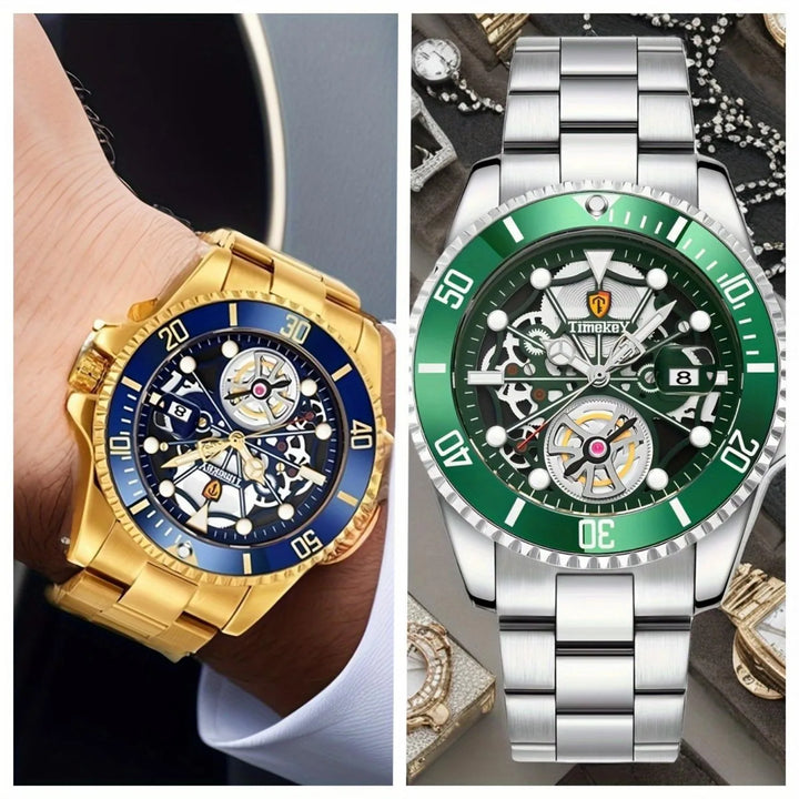 1pc men's quartz watch, mechanical watch shape, big brand design, rotating bezel, business, daily wear. Valentine's Gift