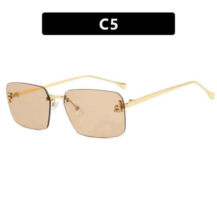 Rimless Sqaure Sunglasses F Letter Rectangle Shades For Men Women Trendy Driving Frameless Casual Eyewear UV400 Oculos Del Sol
