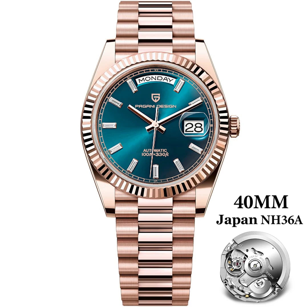 2024 New PAGANI DESIGN Rose Gold DD40 Luxury Automatic Watch Men Mechanical Wrist Watches Men Japan NH36A AR Sapphire crystal