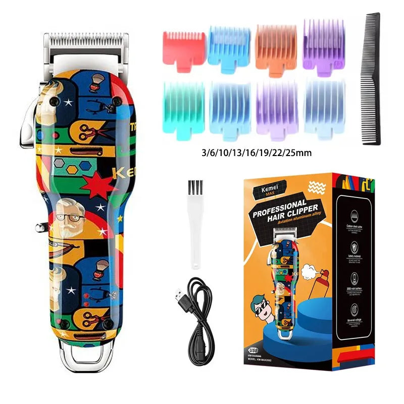 Kemei Professional Electric Hair Clipper Rechargeable Graffiti Pattern Beard Trimmer Men's Shaver KM-MAX2092 KM-MAX5090 KM-1102H