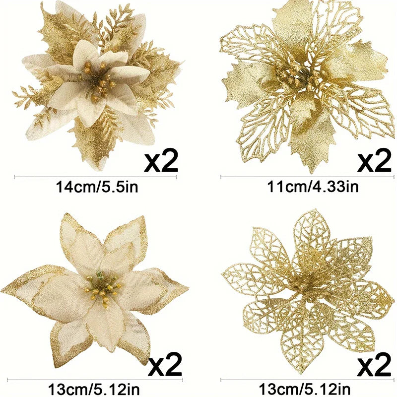 Glitter Artificial Christmas Flowers Set