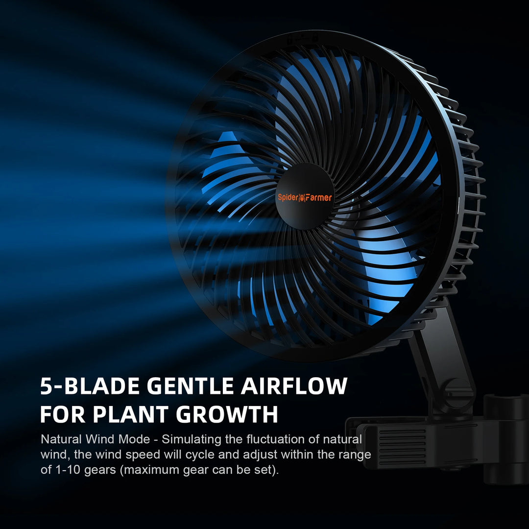 2025 New Spider Farmer 6" Grow Tent Clip Fan EC Motor, 10 Speeds Wind Control 10-Level Wide-Angle Oscillation, Waterproof IP54