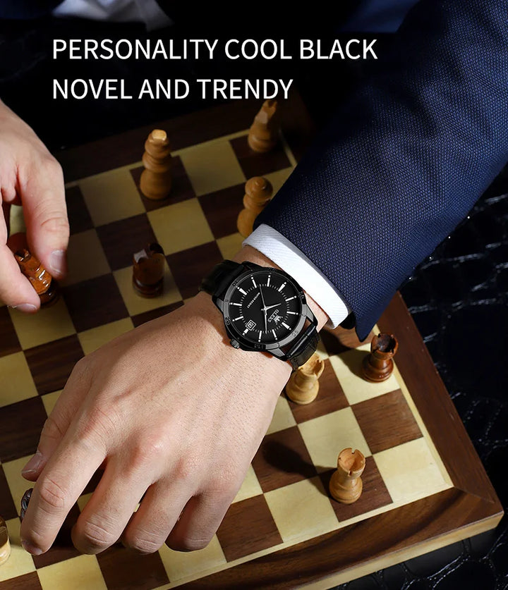 OLEVS TY716 Mens Watch Original Fashion Quartz Watch For Men Waterproof Leather Strap Calendar Daily Automatic Date Mens Gifts