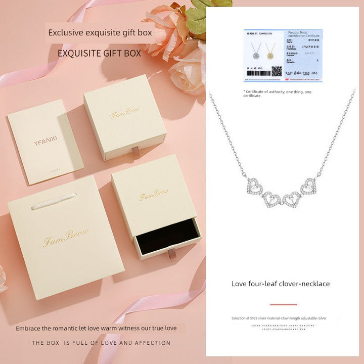 Four-Leaf Clover Foldable Sterling Silver Clavicle Chain Chinese Valentine's Day Gift