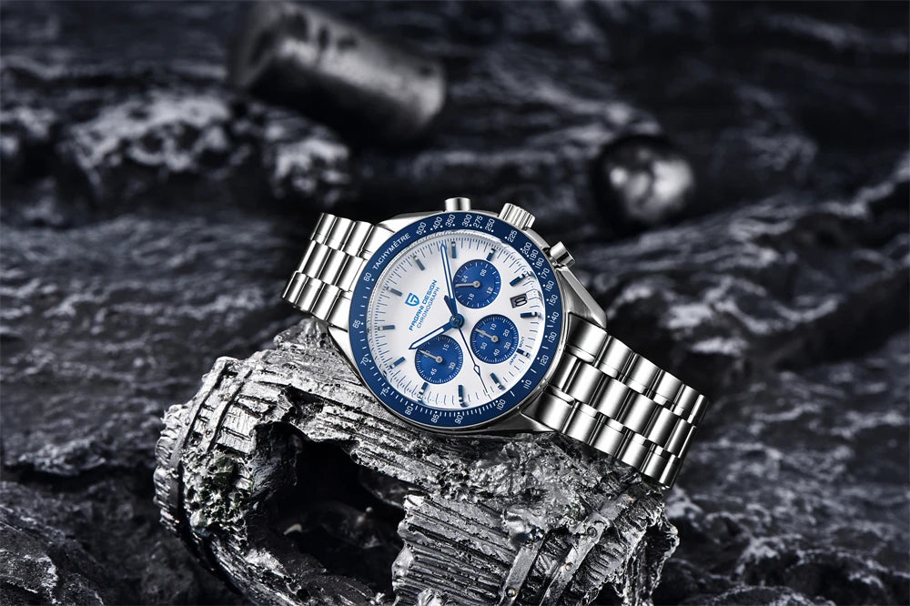 PAGANI DESIGN 2025 New Moon Men's Watches Luxury Quartz Watch For Men VK63 Chronograph AR Sapphire Mirror Ceramic Bezel Luminous