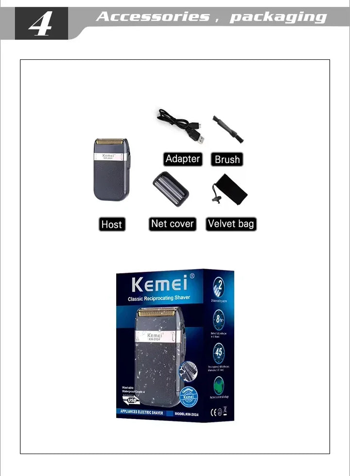 Kemei KM-2628 KM-678 KM-2024 Professional Electric Hair Clippers Beard Clipper Rechargeable Men's Shaver Hair Trimmer Kit Men