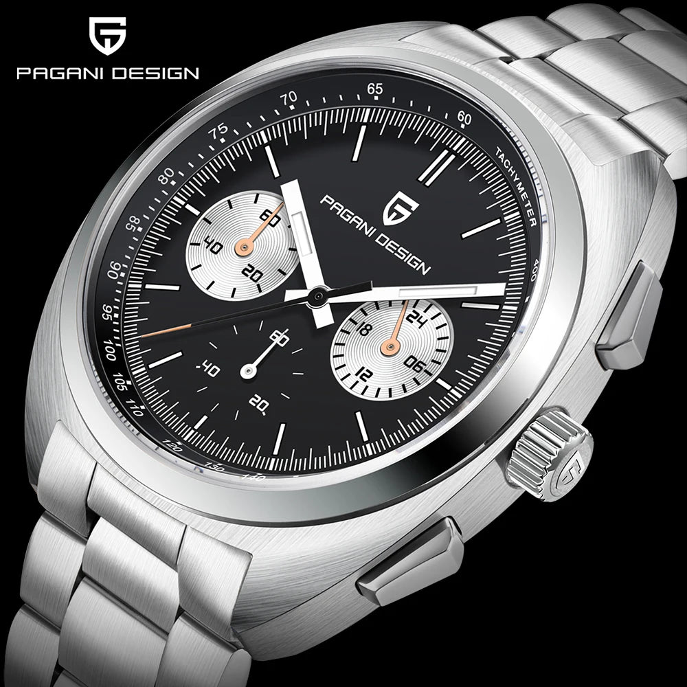 PAGANI DESIGN 2024 Retro Luxury Men's Watches Sports Chronograph VK63 Quartz Watch For Men AR Sapphire Waterproof Leather Clock