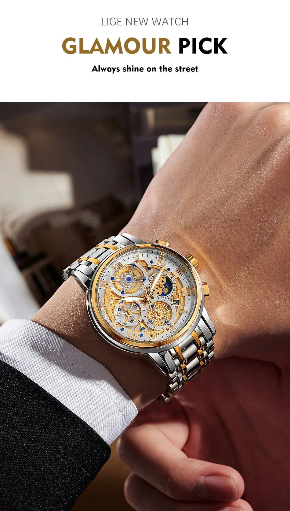 LIGE Luxury Fashion Men Watch Waterproof Luminous Date Man Wristwatch Stainless Steel Chronograph Quartz Men's Watches Reloj
