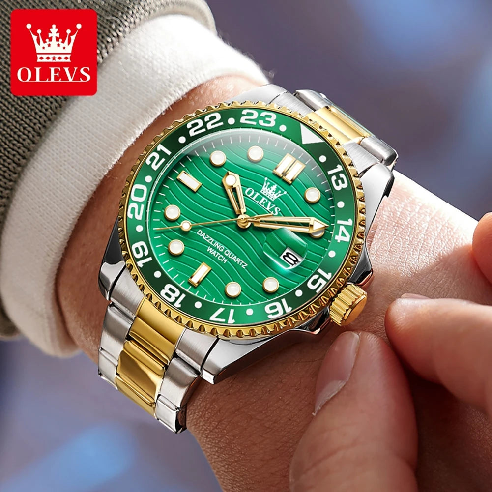 OLEVS Original Brand High Fashion Men's watch WaterproofCalendar Quartz Watch for Male Luminous Stainless Steel Authentic Watch