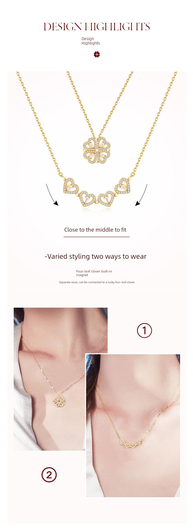 Four-Leaf Clover Foldable Sterling Silver Clavicle Chain Chinese Valentine's Day Gift