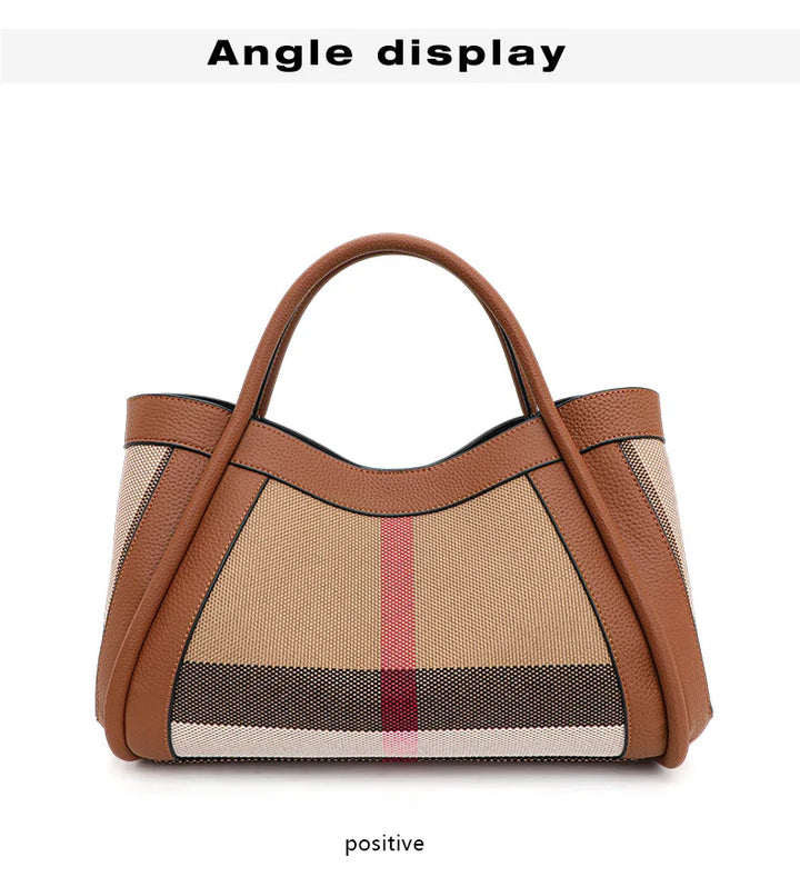 Aidrani  2025 New retro checkered women's handbag, large capacity luxury bag, canvas genuine leather bag