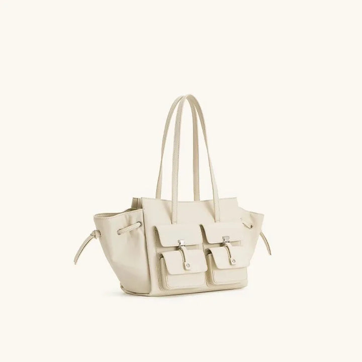 Luxury Brand Silver Buckle Fashion Genuine Leather Handbag New Large Capacity Tote Bag Designer Women's Commuter Shoulder Bag