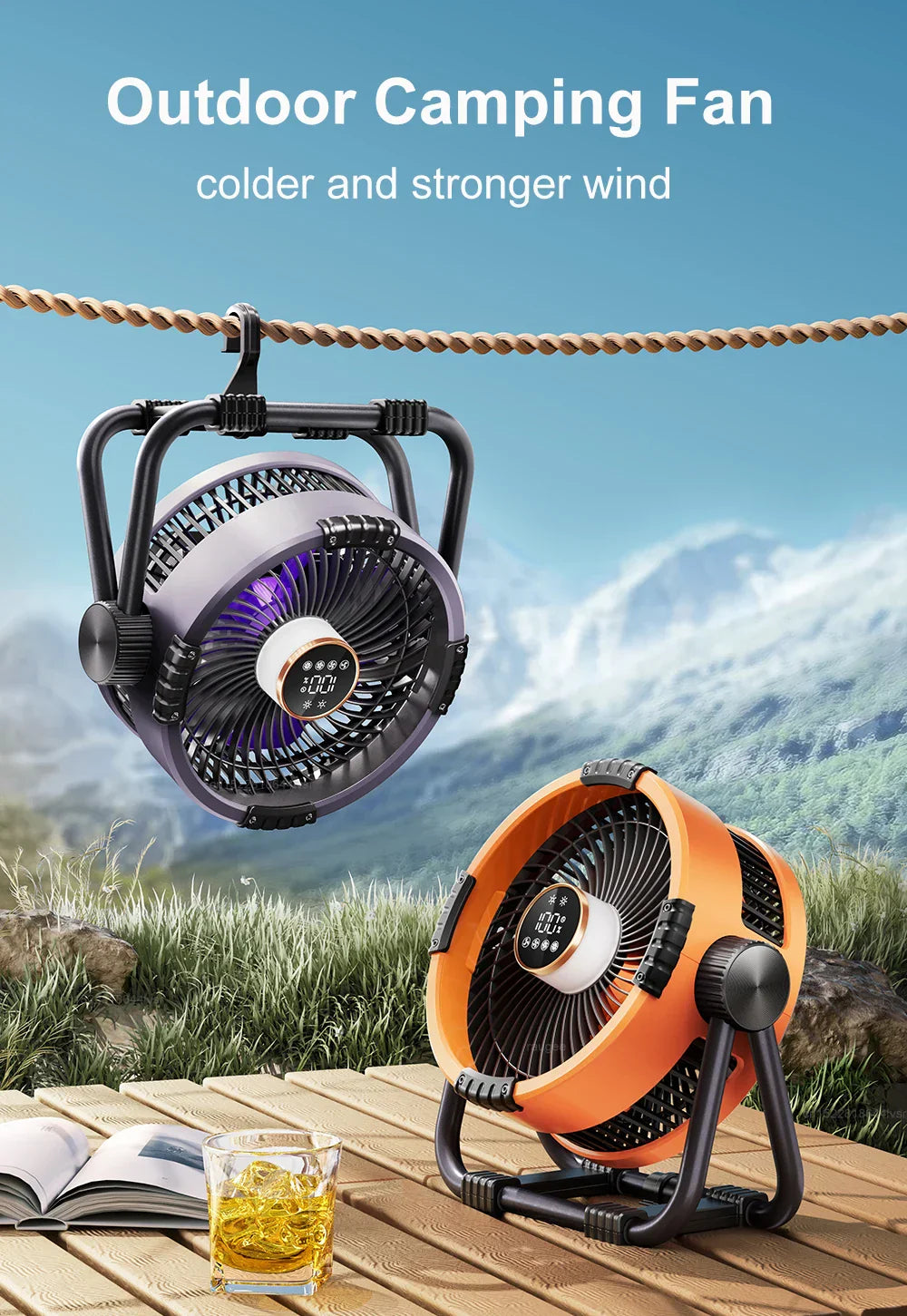 Camping Fan 20000mAh Rechargeable Portable Camping Circulator Fan Wireless Tent Ceiling Fan with LED Light and Remote Control
