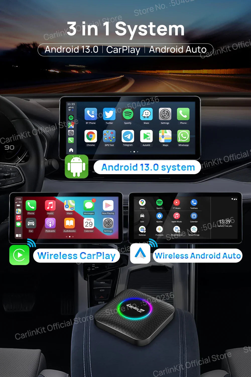 2025  CarlinKit CarPlay AI Box Android 13.0 SM6225 QCM6125 Android Auto Wireless CarPlay Adapter 2.4+5GGPS 64G 128G FOTA Upgrade