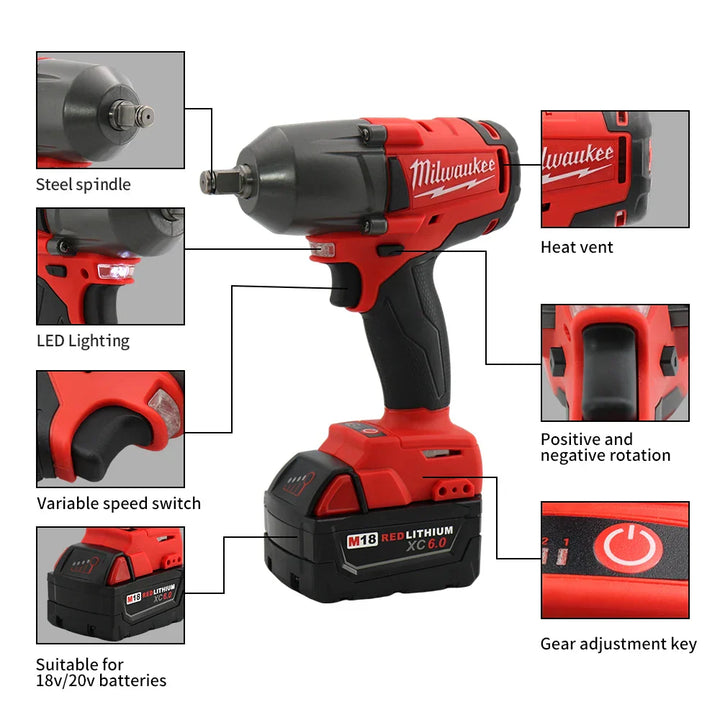 Milwaukee Mid-Torque Impact Professional Wrench 18V Lithium Battery Electric Cordless High Speed Car Truck Repair Power Tools