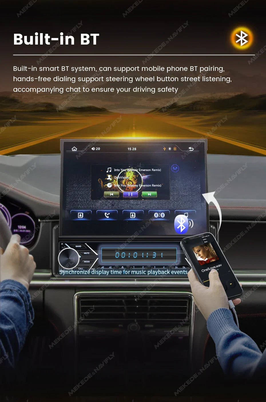 Universal 7" 1din Retractable Screen Car Radio Android Auto Carplay Multimedia Video Player Intelligent Vehicle System BT FM USB