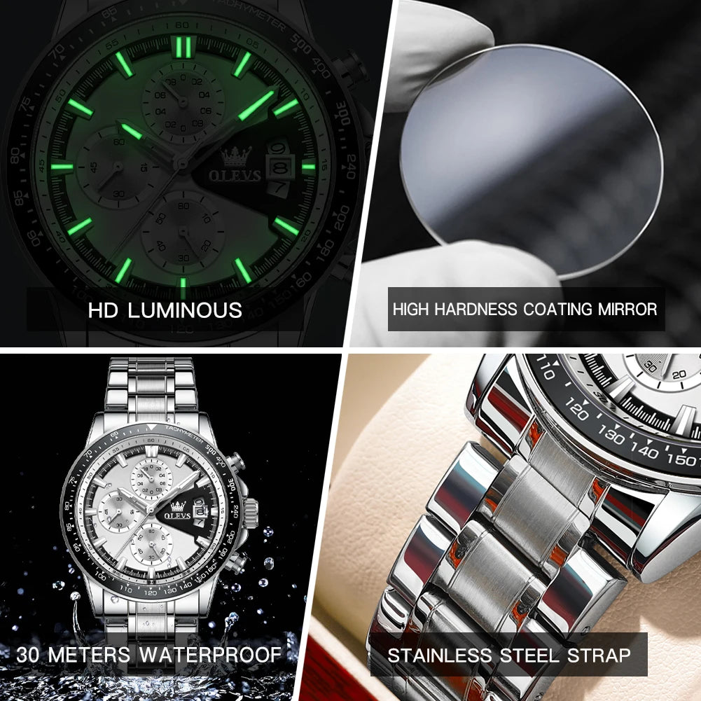 OLEVS Top Brand Men's Watches Casual Fashion Original Wristwatch Chronograph Waterproof Stainless Steel Luminous Date 2023 New