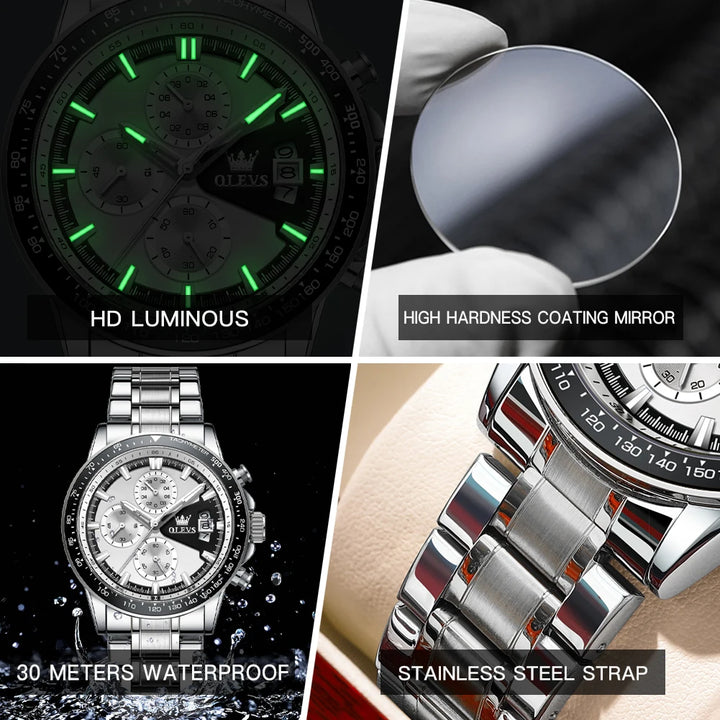 OLEVS Top Brand Men's Watches Casual Fashion Original Wristwatch Chronograph Waterproof Stainless Steel Luminous Date 2023 New