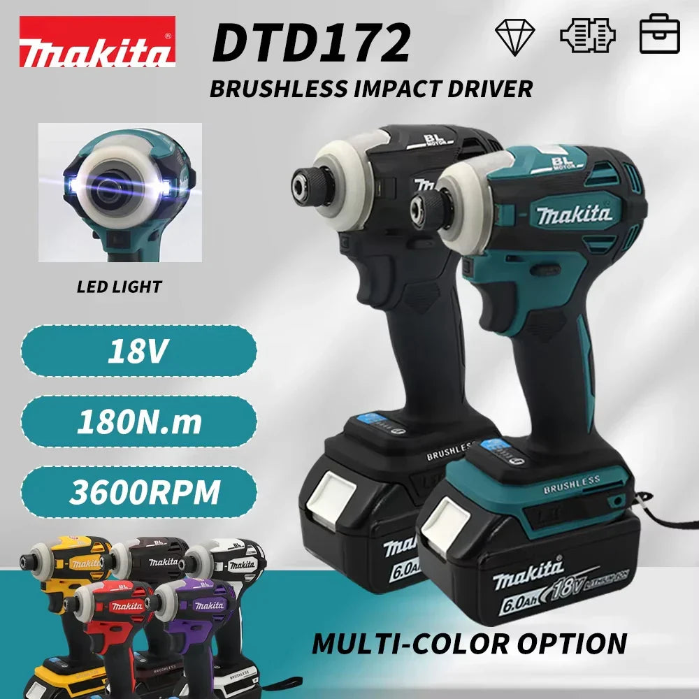 Makita DTD172 18V Cordless Impact Screwdriver Brushless Electric Impact Drill Rechargeable Wood/olt/T-Mode Power Tools
