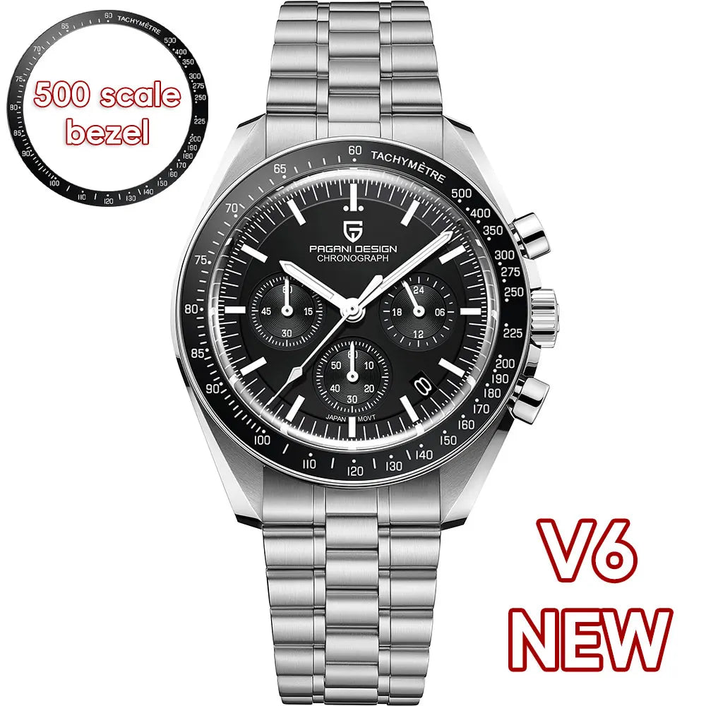 PAGANI DESIGN 2025 Silver Gold Moon Luxury Quartz Watches Men Sport Chronograph Sapphire Crystal Stainless steel Watch For Men