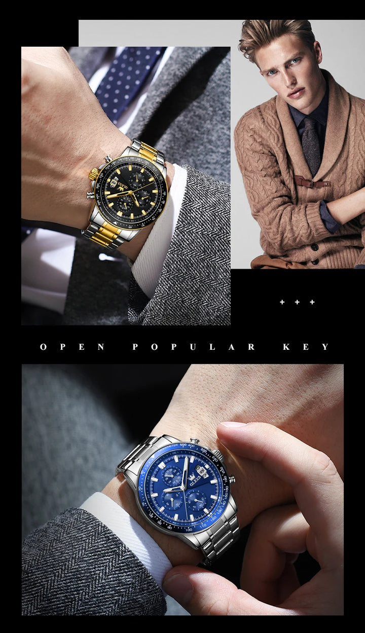 OLEVS Top Brand Men's Watches Casual Fashion Original Wristwatch Chronograph Waterproof Stainless Steel Luminous Date 2023 New