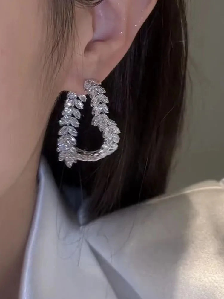 Korean Style Light Luxury Niche Design Sense Zircon Heart Wheat Ear New Trendy Temperament Earrings for Girls Jewelry