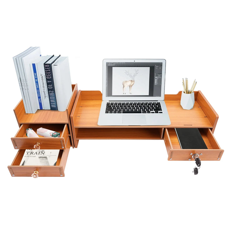 Wood Computer Rack with Drawers