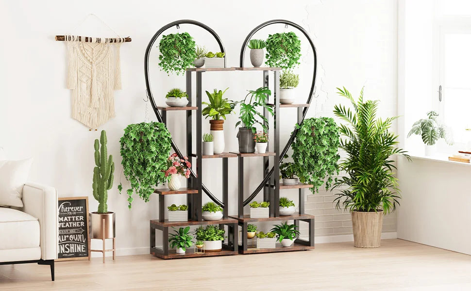 6 Tier Wood and Metal Plant Flower Rack Stand Storage Display Shelf  Heart Shaped for Garden Balcony Living Room