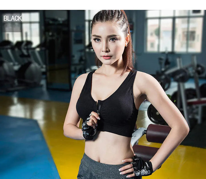 Front Zipper Sport Bra Gym top Breathable Brassiere Yoga Workout Running Vest Women's Underwear Shockproof Running Fitness Bra