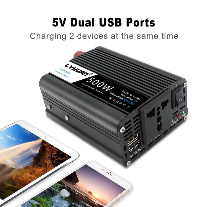 500W DC 12V To AC 110V 220V 50Hz 60Hz Car Power Inverter Automatic Transformer Adapter Dual USB EU US Universal Socket Converter