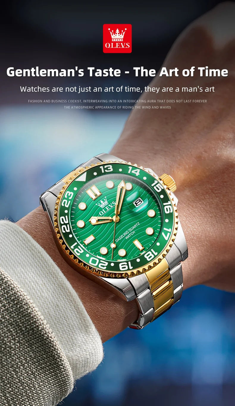 OLEVS Original Brand High Fashion Men's watch WaterproofCalendar Quartz Watch for Male Luminous Stainless Steel Authentic Watch