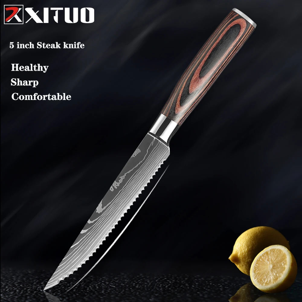 XITUO Professional Damascus Laser Pattern Chef Knife High-Quality Kitchen Knife, Sharp Slicing Cleaver, Boning & Utility Knife