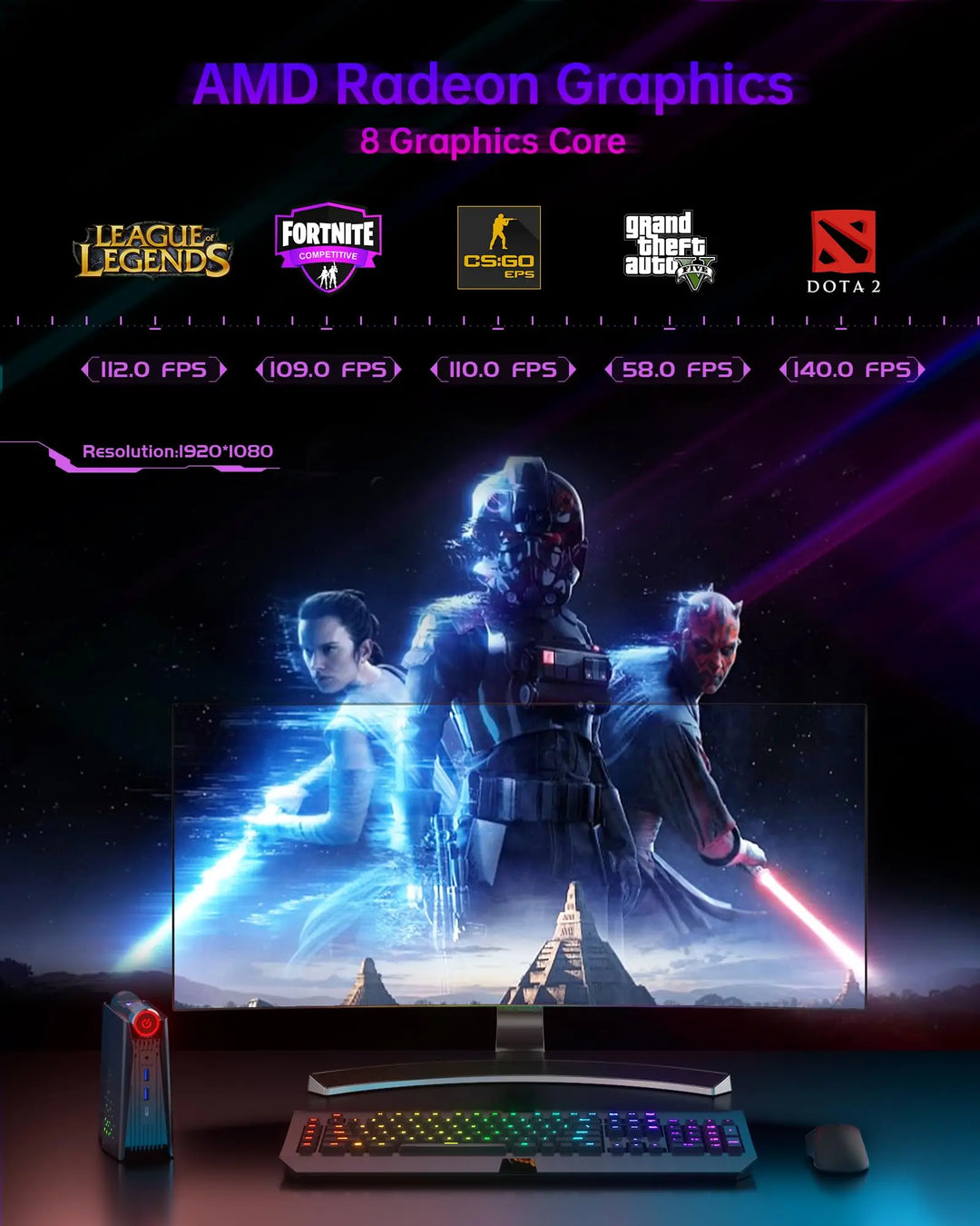 ACEMAGIC S3A Mini PC Gaming AMD Ryzen 7 5700U RAM 16/32GB DDR4 512GB/1TB SSD Gamer Computer RGB Light Control WiFi6 BT5.2