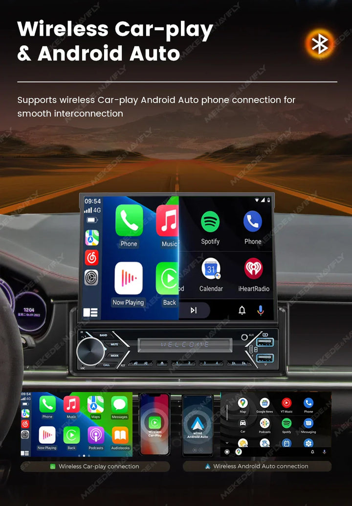 Universal 7" 1din Retractable Screen Car Radio Android Auto Carplay Multimedia Video Player Intelligent Vehicle System BT FM USB