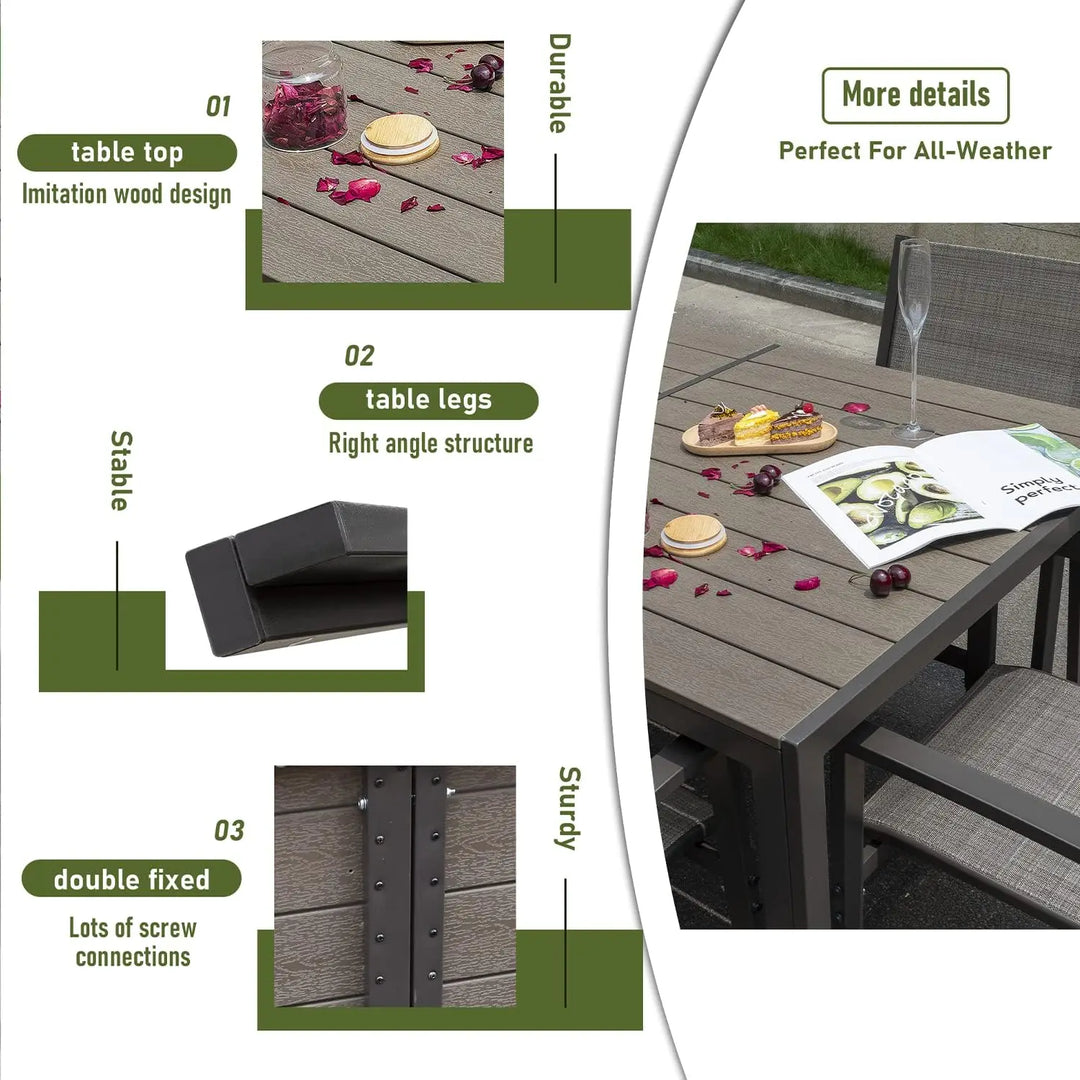 7 Piece Patio Dining Set Outdoor Furniture Set with Weather Resistant Table and 6 Stackable Textilene Chairs for Garden,