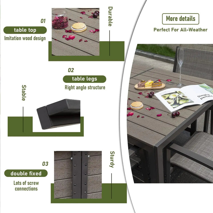 7 Piece Patio Dining Set Outdoor Furniture Set with Weather Resistant Table and 6 Stackable Textilene Chairs for Garden,