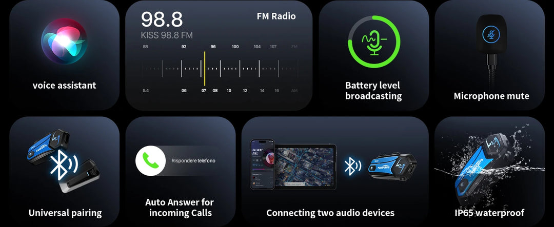Fodsports M1-S Plus Motorcycle Helmet Intercom Bluetooth Headset,Moto Interphone,8 Riders 2000M,FM Radio,Music Sharing.