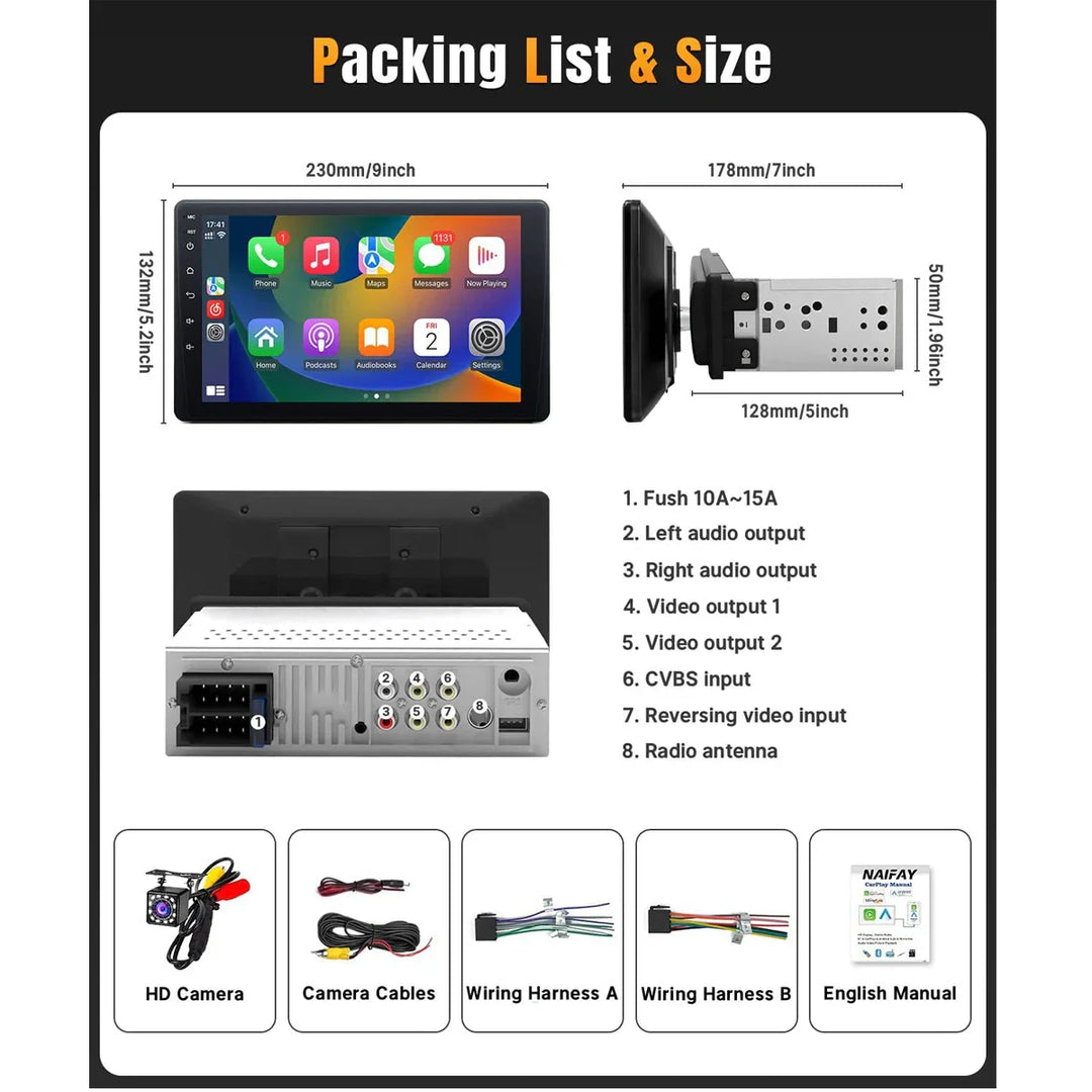 New 9 Inch Car Stereo HD Touch Screen Single Din Car Radio Support Carplay Android Auto With Bluetooth Backup Camera Navigation