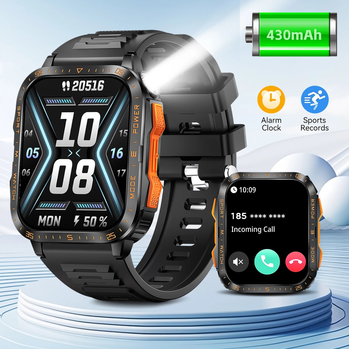 LaNikar New Military Smart Watch3ATM Waterproof Watch Fitness Tracker with Heart Rate Sleep Monitor MakeCalls for iPhone Android