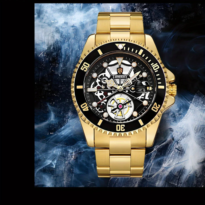 1pc men's quartz watch, mechanical watch shape, big brand design, rotating bezel, business, daily wear. Valentine's Gift