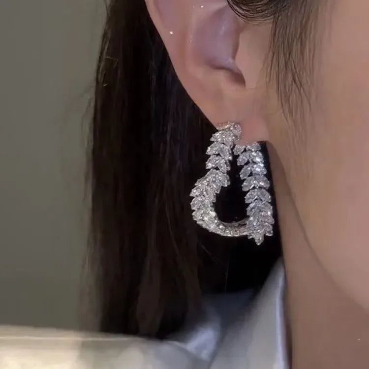 Korean Style Light Luxury Niche Design Sense Zircon Heart Wheat Ear New Trendy Temperament Earrings for Girls Jewelry