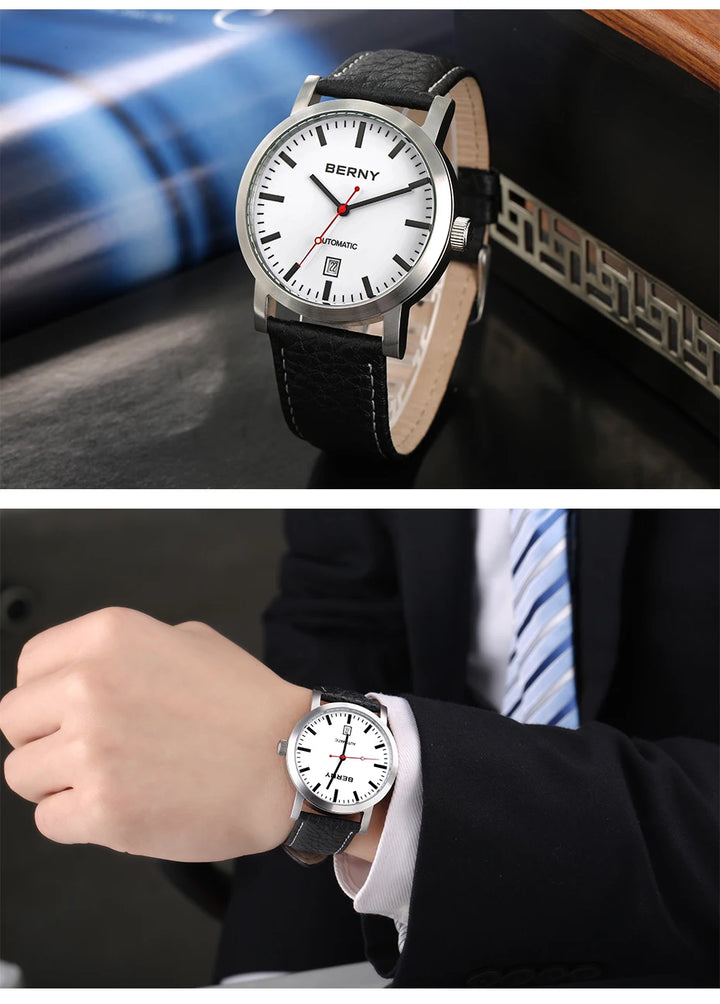 BERNY Watch for Men Mechanical Automatic Watches Seagull Luxury Brand Male Clock Water Resistant Swiss Railway Men's Wristwatch
