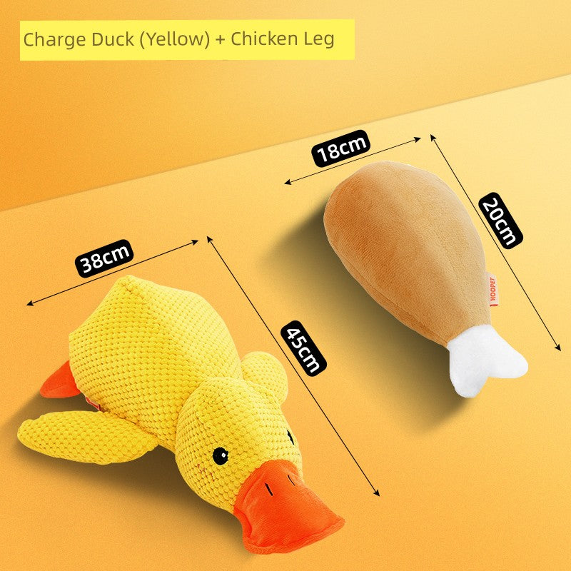 Large Dog Self-Hi Corgi Consumes Small Yellow Duck Dogs