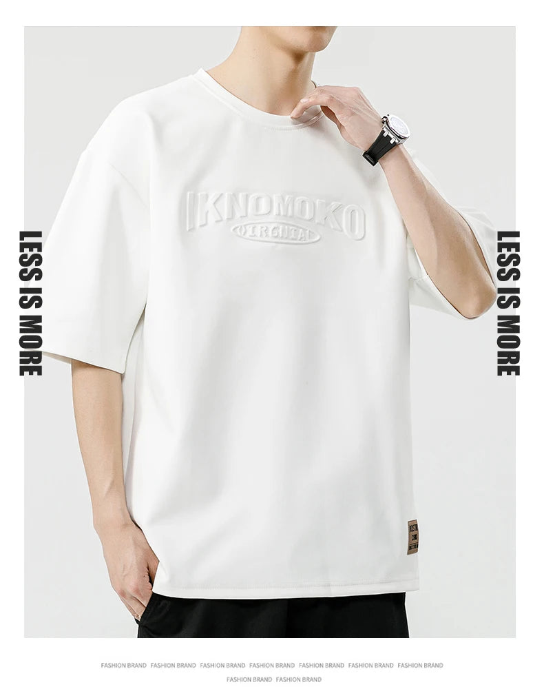 Summer Men's T-Shirt Retro Street Trendy Men's Loose Hip Hop Short Sleeve Casual Print Mens Streetwear Top Tees Fashion Male Top