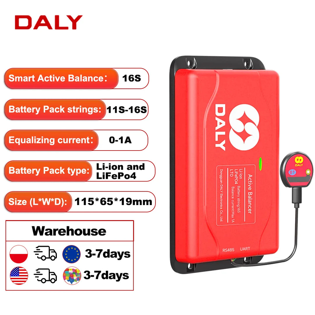 DALY Smart BMS Active Equalizer Bluetooth Balancer Equalizer 1A 4S 12V 8S 24V 16S 48V Lithium LiFePO4 Battery Ship form EU US