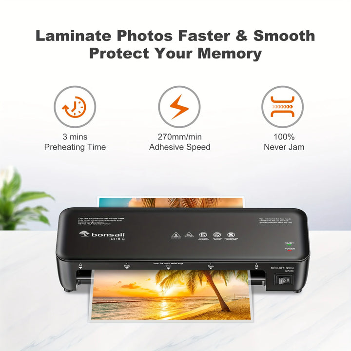 BONSAII 9" 4-in-1 Laminator with Never Jam Tech, Ideal for Docs & Photos - Includes 40 Sheets, Great for Home, Office, & More