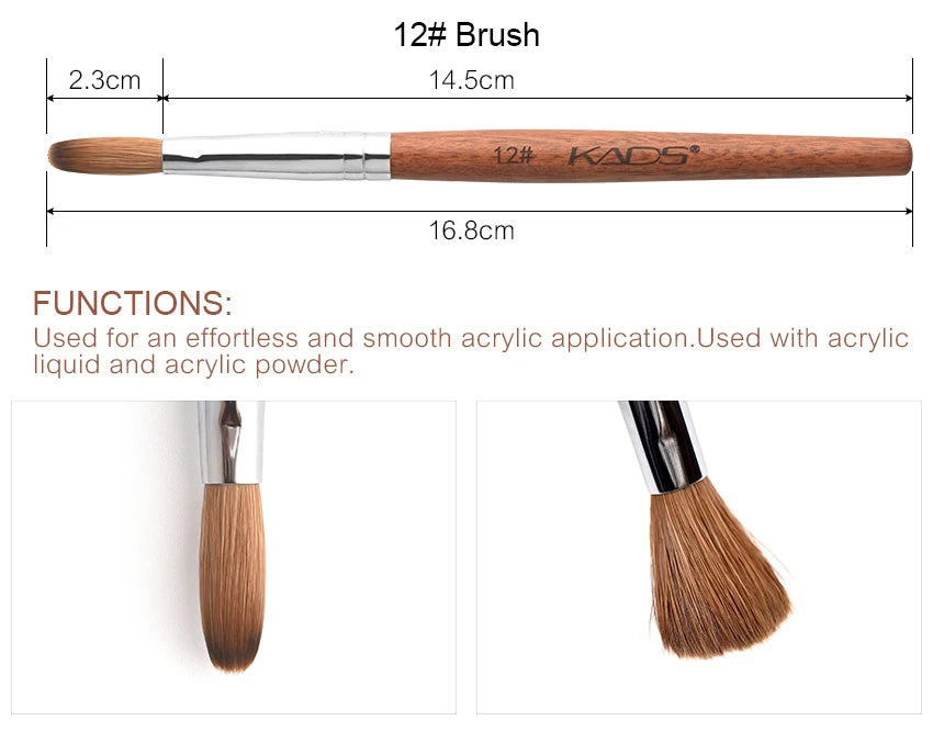 KADS Acrylic Nail Brush Crimped Kolinsky Sable UV Nail Art Gel Extension Brush Manicure Brush Flat Round Red Wood Nail Brush