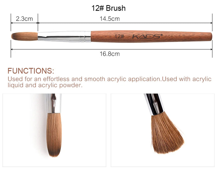 KADS Acrylic Nail Brush Crimped Kolinsky Sable UV Nail Art Gel Extension Brush Manicure Brush Flat Round Red Wood Nail Brush